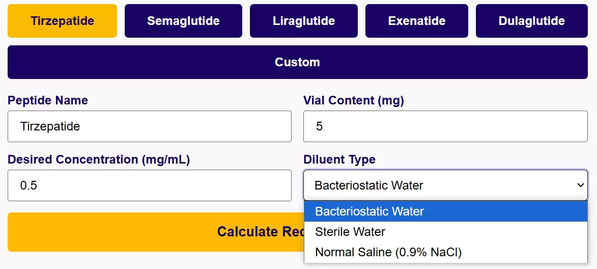 tirzepatide bac water calculator online Peptide Reconstitution Calculator -Tirzepatide, Semaglutide & More