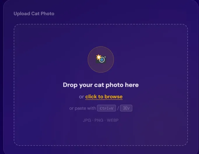 Screenshot showing how to upload a cat photo to the AI breed identifier